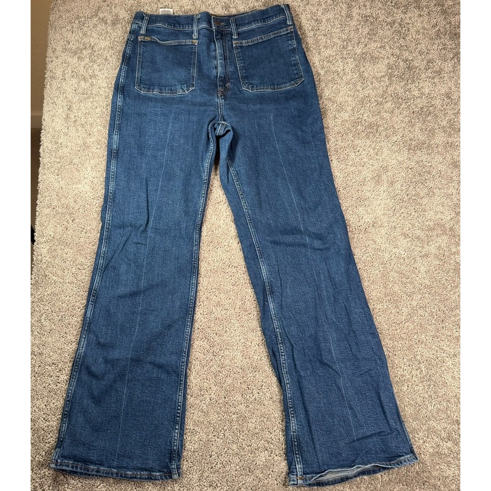 Polo Ralph Lauren High Rise Flare Jeans Women 32x32 Wide Leg Dark Patch Pockets